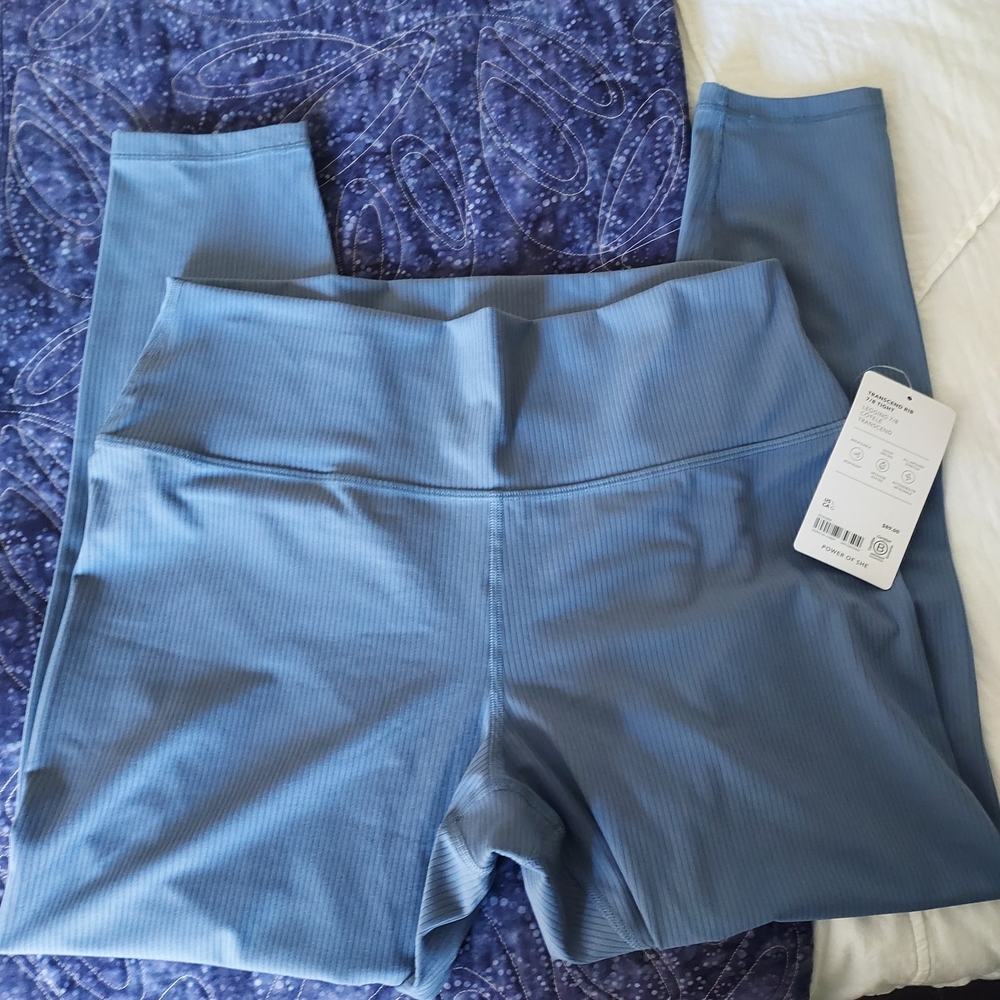 NWT Athleta Transcend Blue Ribbed Leggings, L and L Tall